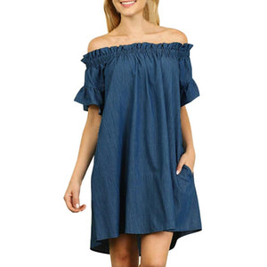 Orpah Off The Shoulder  Denim Look Shirt Dress