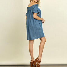 Load image into Gallery viewer, Orpah Off The Shoulder  Denim Look Shirt Dress