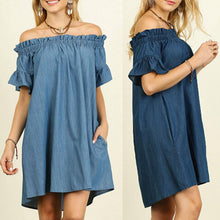 Load image into Gallery viewer, Orpah Off The Shoulder  Denim Look Shirt Dress